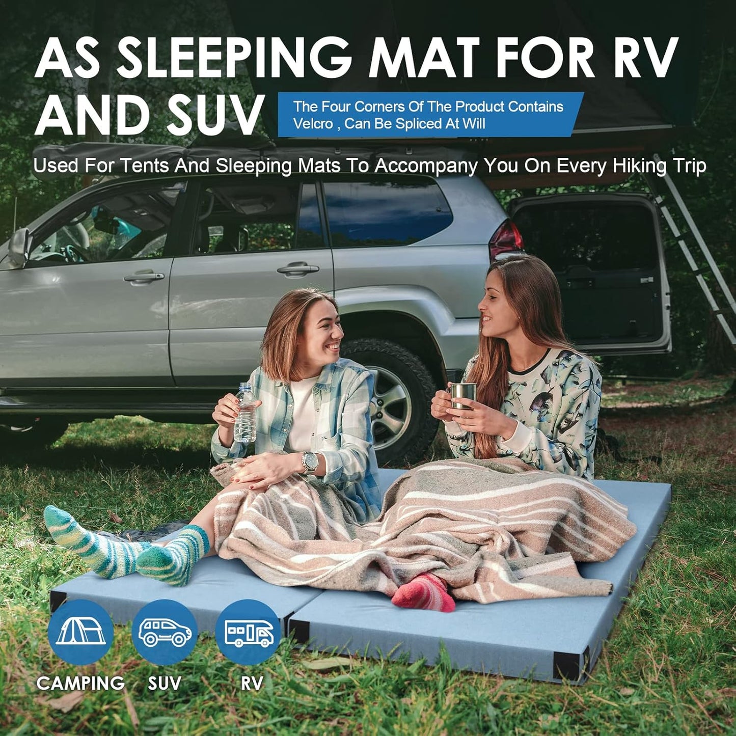 Kingchii Certipur-Us Memory Foam Camping Mattress, Portable Roll up Travel Car Camping Mattress Sleeping Pad & Floor Mattress, Cot Mattress Guest Bed for Sleepover with Waterproof Cover.