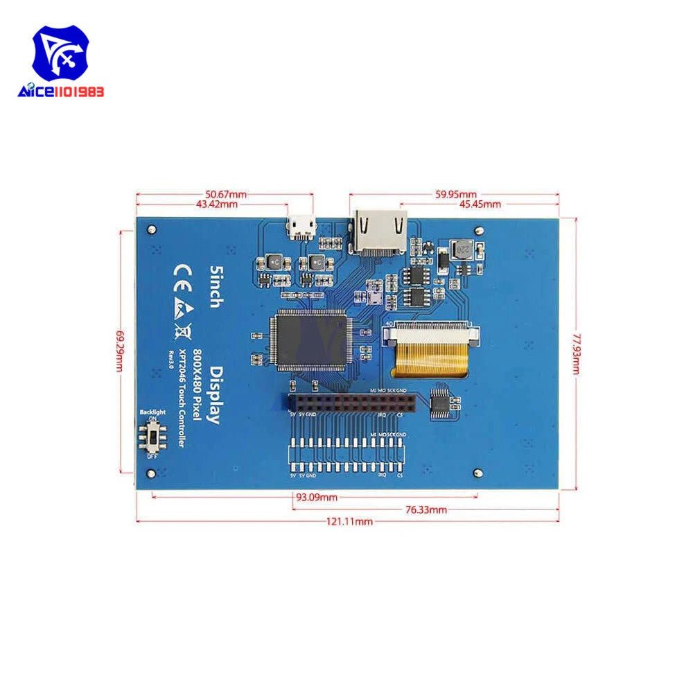 5 Inch Touch Screen ILI9486L 800x480 TFT LCD Display For Interface with Pen for Raspberry Pi 4B 3B+ 3B 2B+