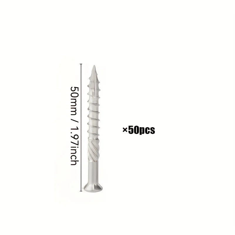 50 pieces of stainless steel self-tapping deck wood screws for decking, fence assembly, outdoor wood installation