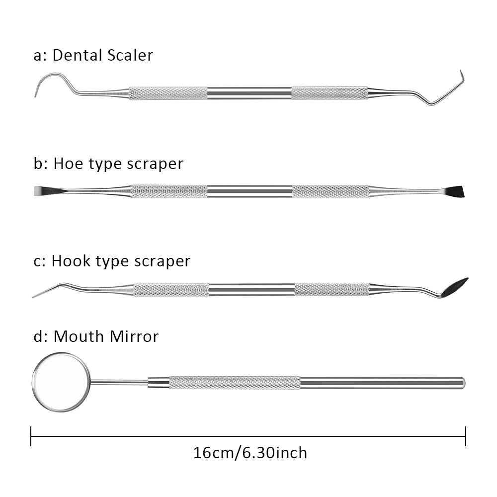 4pcs/Set Tartar Scraper Scaler Plaque Remover Teeth Cleaning Tool Dentist Dental Hygiene Kit Dental Calculus Remover Oral Care