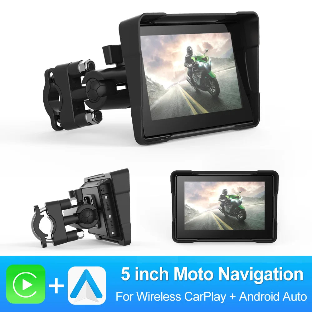 BEPOCAM 5"/6.25" Motorcycle GPS Navigation DVR Carplay Screen for Moto Dual Cameras Drive Recorder IPX7 Waterproof Moto Monitor