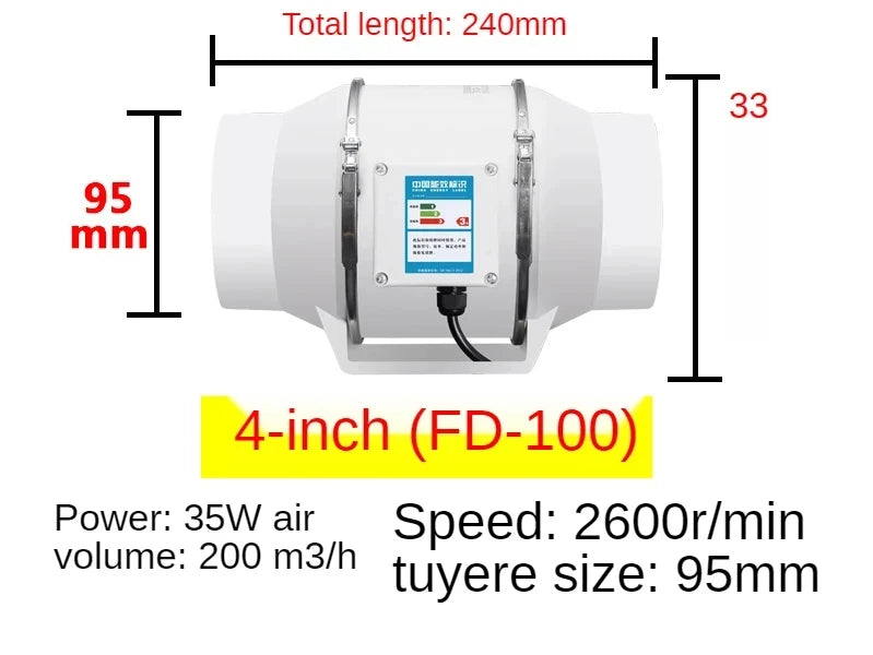 Exhaust Pipe Fan Ventilation Fan Pipe Fan Inline Duct Fan Ventilation Exhaust Blower Fans Quiet For Ducting