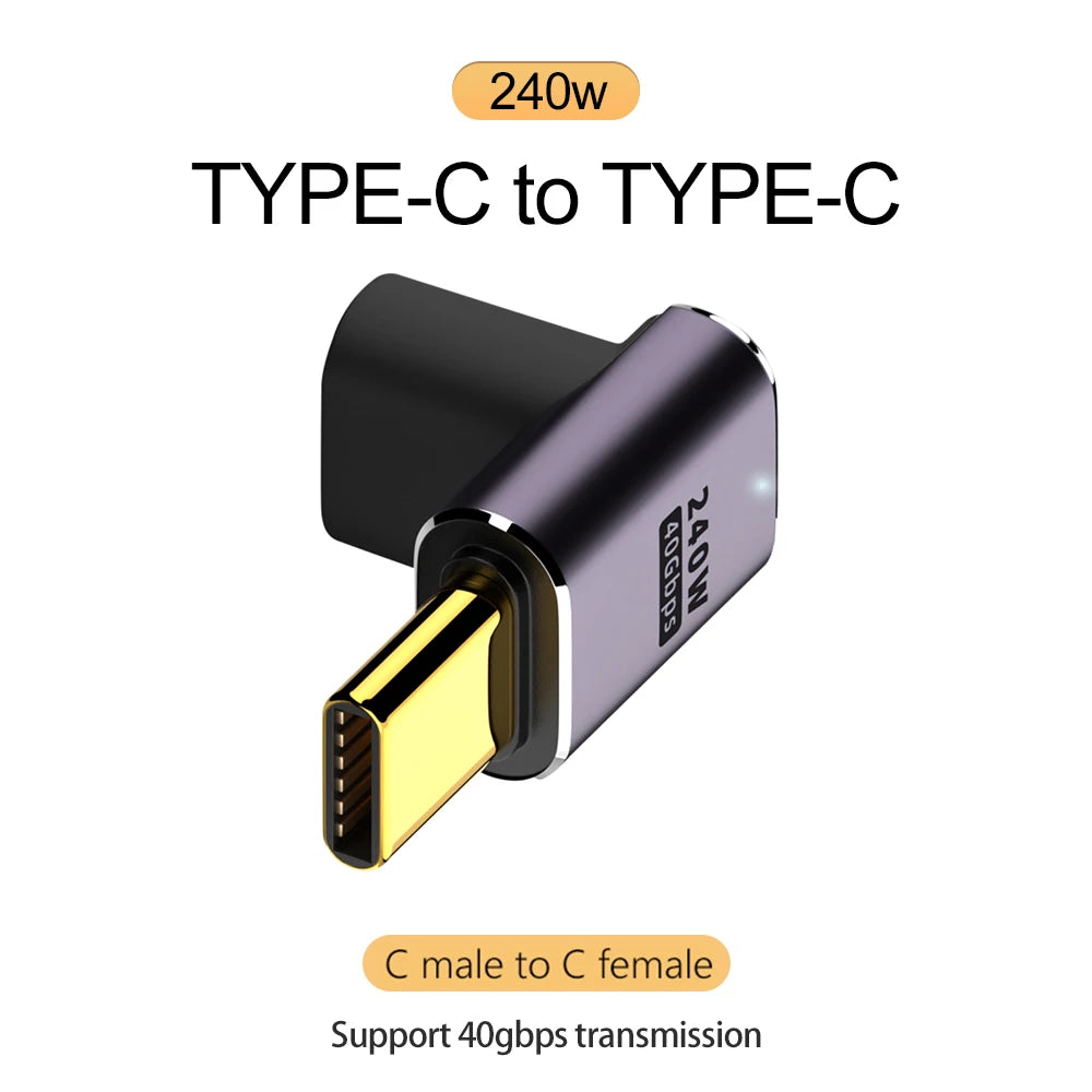 5A Type-C OTG Adapter 240W Fast Charging Data Converter USB4.0 40Gbps Support 8K 60Hz USB C 90/180 Degree Elbow Adapter