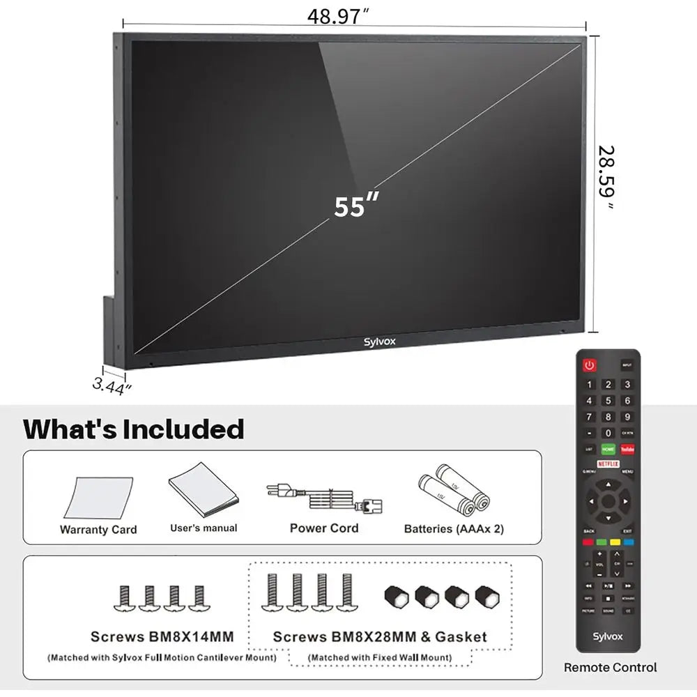 55 Inch Outdoor TV, Waterproo 4K Smart TV, High Brightn,7x16(H) Commercial Grade, Supports WirelContion & Wi-i, ARC &CEC, Suitab
