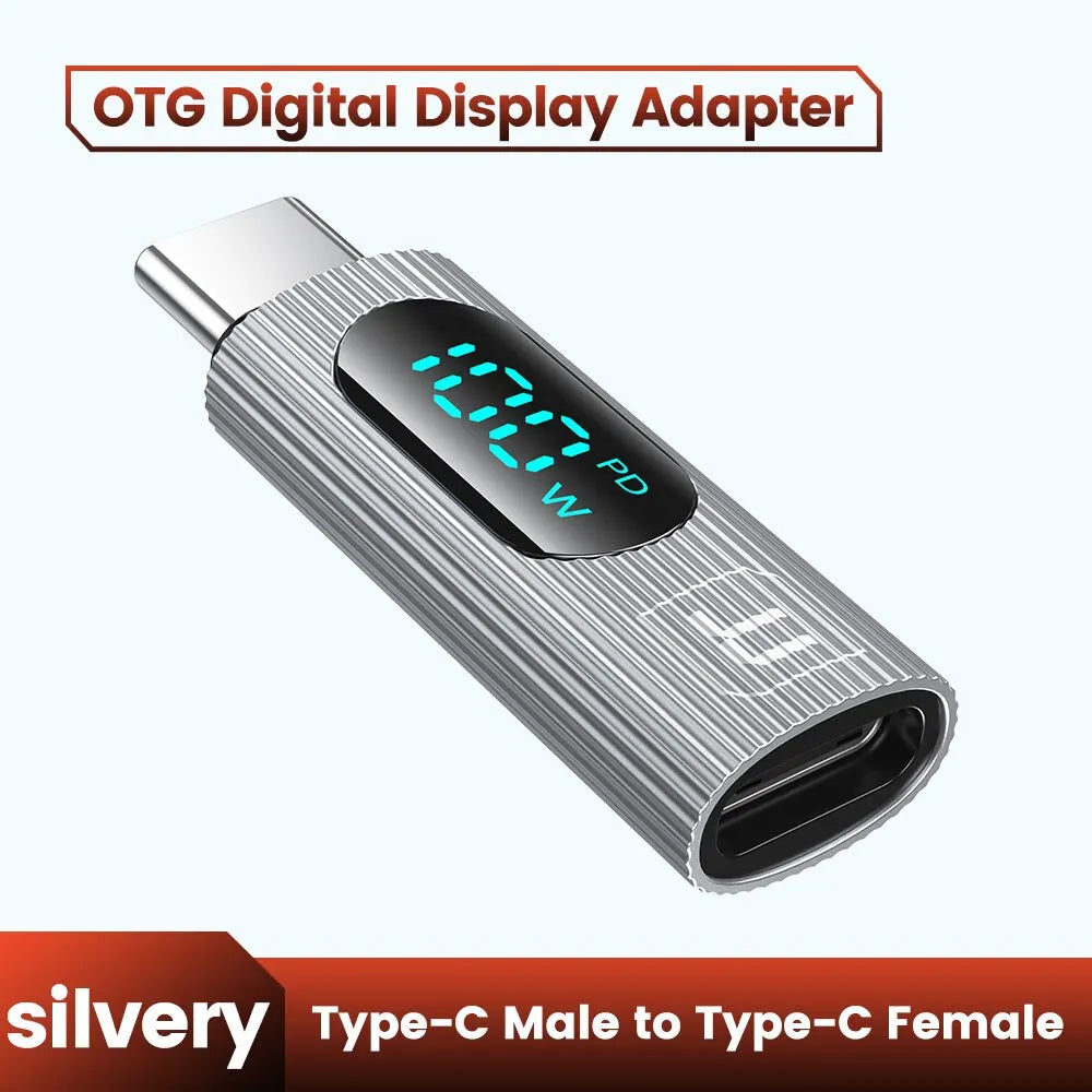 Toocki 2 Pack OTG Adapter 100W Digital Display USB Type C Male to Type C Female OTG Adapter PD Fast Charging Convertor For Redmi