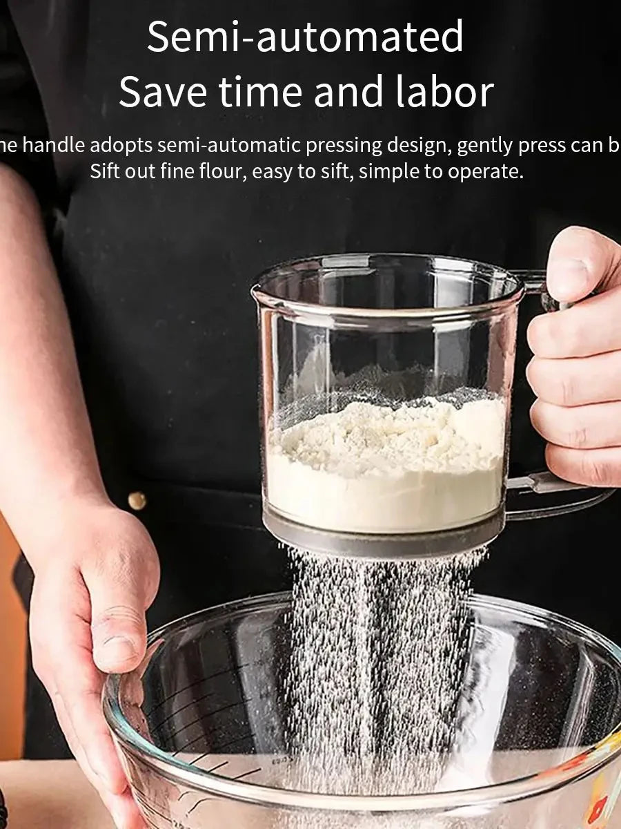 HOMEFISH Kitchen Baking Cake Flour Sieve 40 Mesh Semi-automatic Filter Sieve Flour Sieve With Capacity Scale
