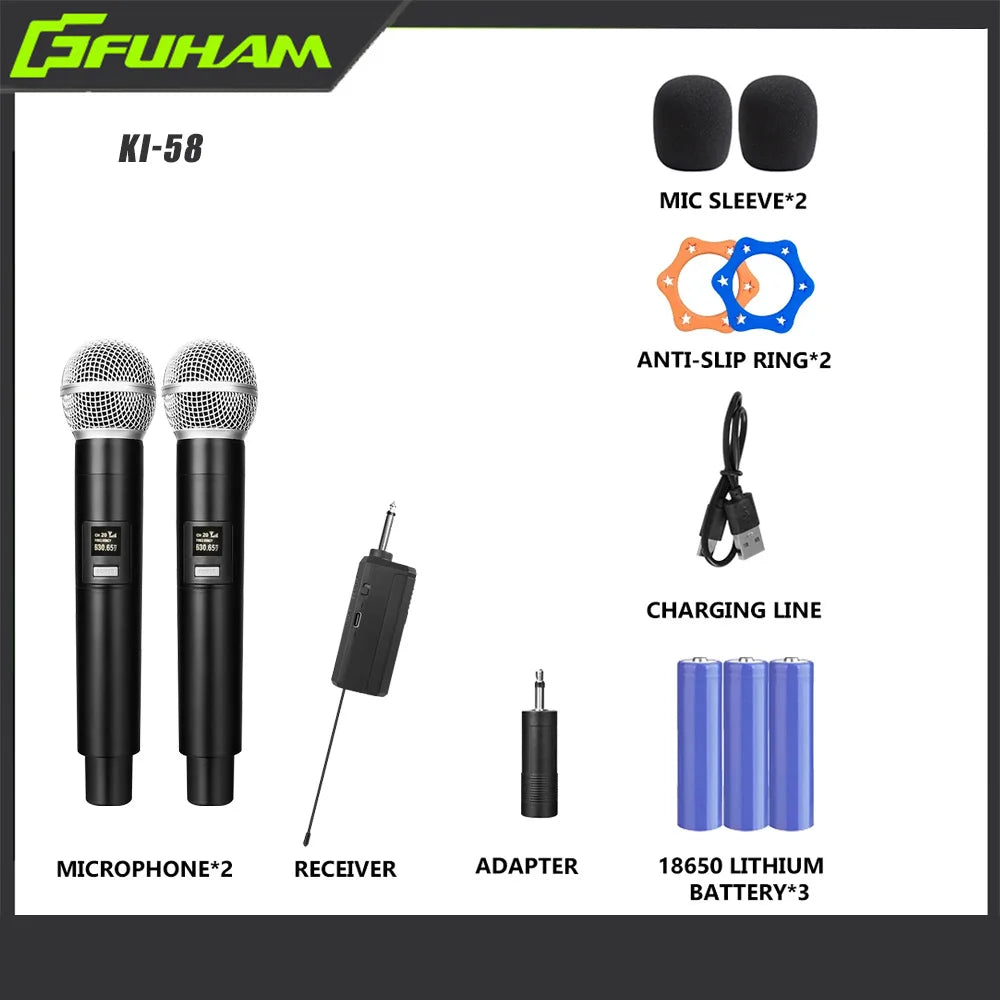Wireless Microphone 2.4G 2 Channels UHF Handheld Microphone Rechargeable Microphone for Karaoke, Live, Wedding, Party, Meeting