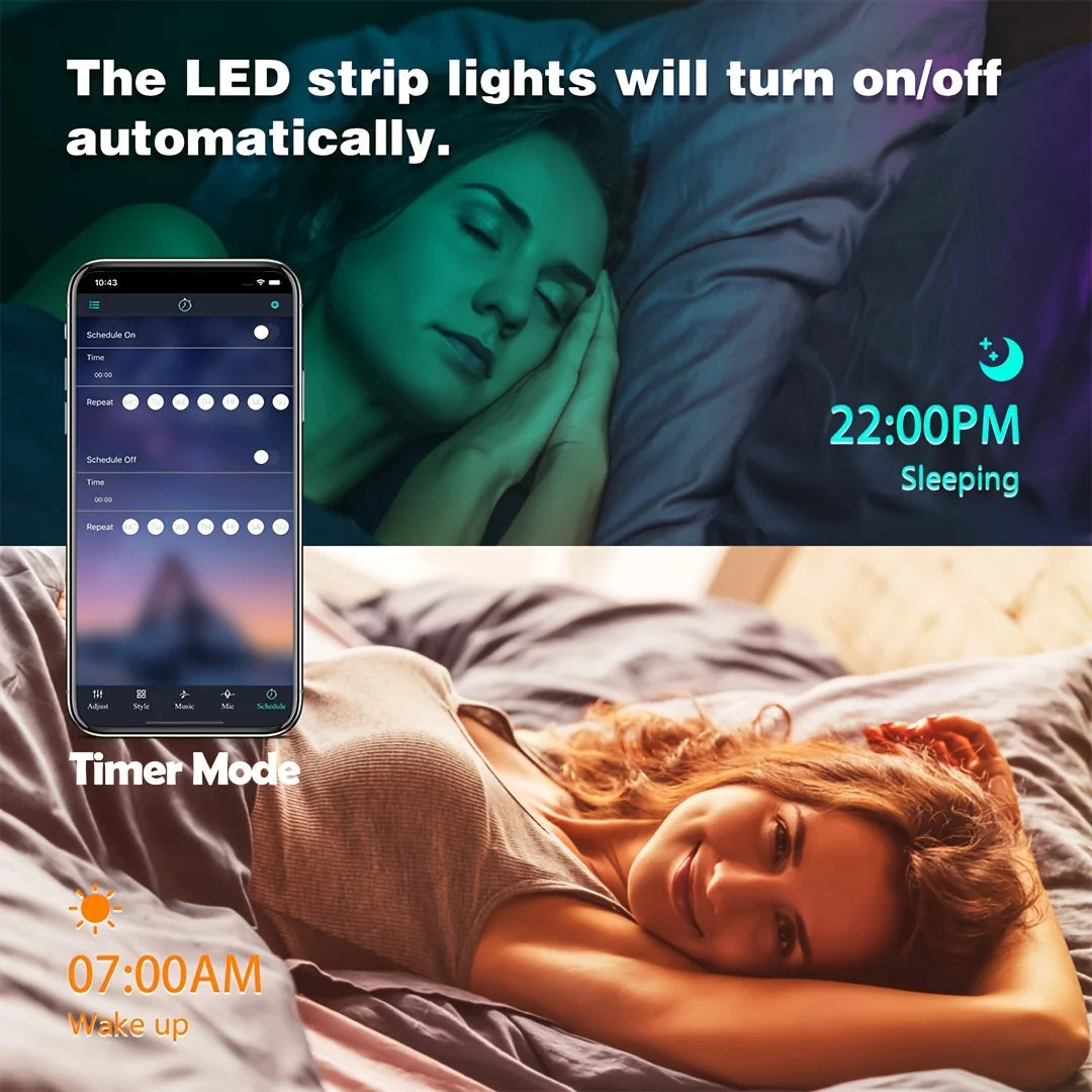 5-40M Smart RGB LED Strip Lights with Music Sync App & Remote Control - 16 Million Colors DC24V Durable LED Lights for Room Deco