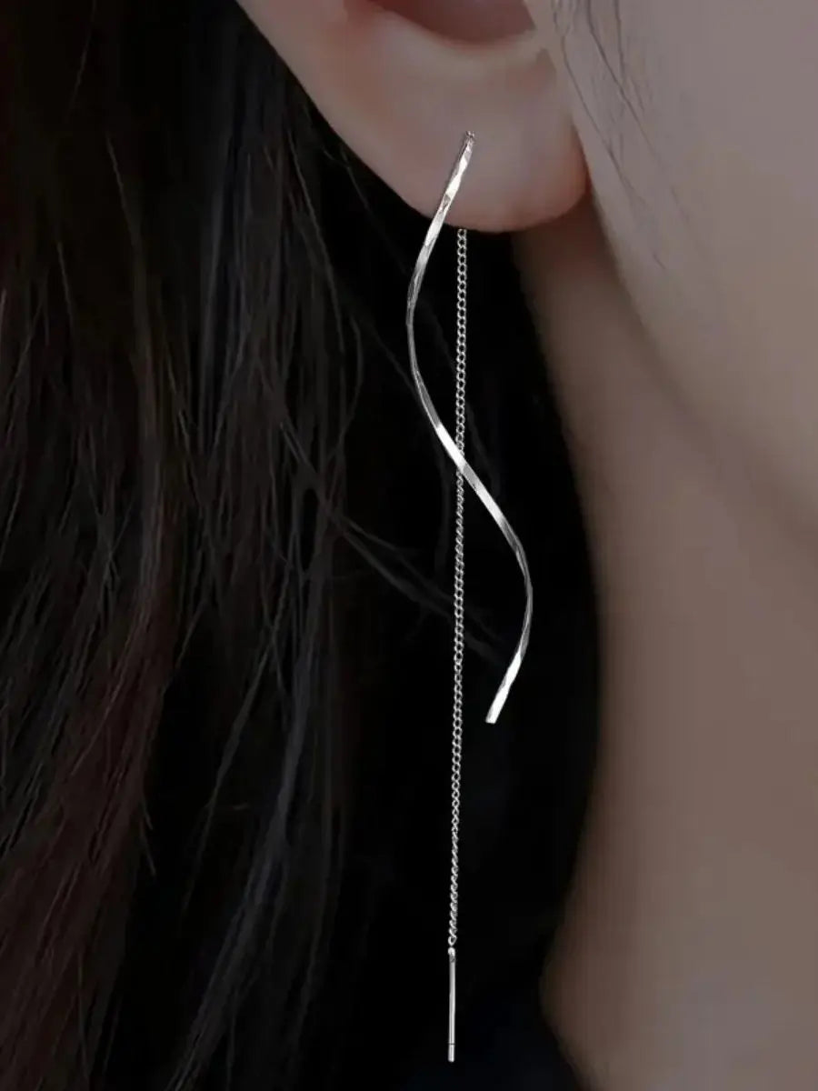 Simple wave long exquisite ear line earrings for women, trendy spiral tassel temperament earrings for women, earrings for women