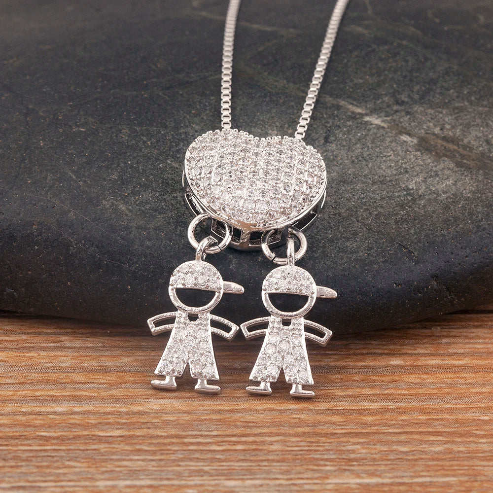 New Trendy Classic Design Shiny Crystal Zircon Charm Boy/Girl Pendant Necklaces For Women Mother's Day Chain Choker Jewelry Gift