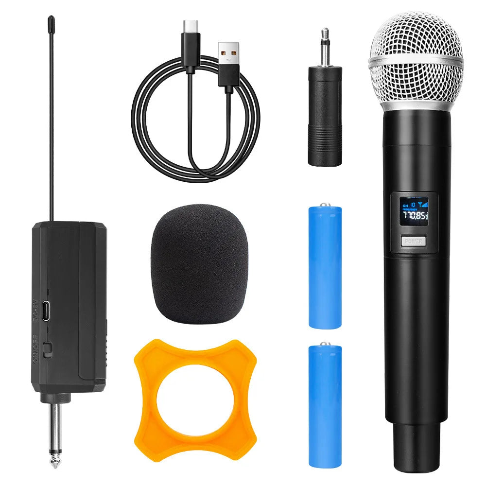 2.4G Wireless Microphone 2 Channels UHF Handheld Microphone Mic Rechargeable Microphone for Karaoke Live Wedding Party Meeting