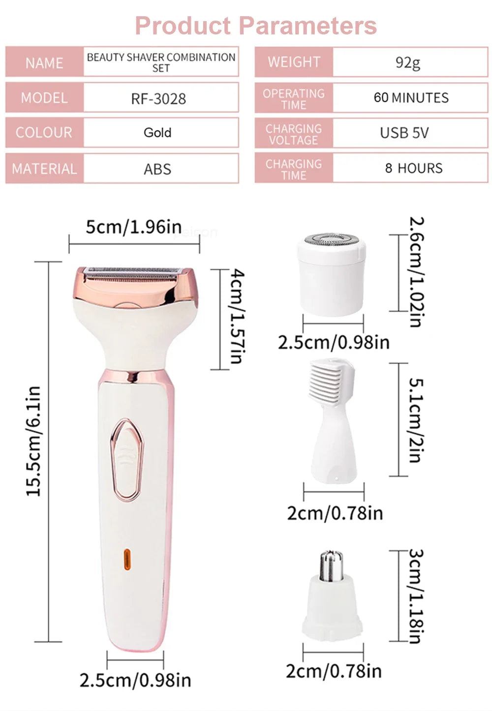Electric Shaver For Woman Body Hair Removal Epilator Painless Cordless Trimmer Women Face Leg Bikini Razor 4 in 1 Hair Remover
