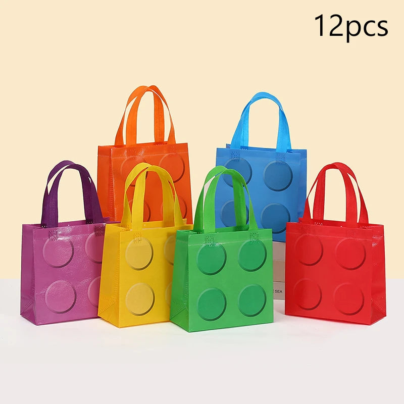 New 6/12pcs Building Block Tote Bags Non-Woven Fabric Party Favor Bags For Birthday Graduation Easter Father's Day Mother's Day