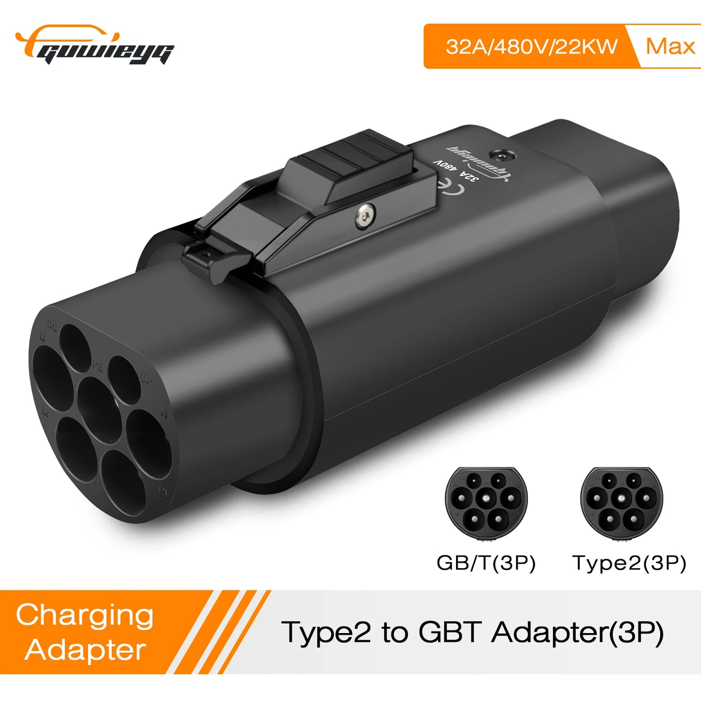 GUWIEYG Type 2 to GBT EV Adapter 32A 1 Phase / 3 Phase Converter EVs Type2 Charging to GB/T EVSE Charger Electric Vehicle Cars