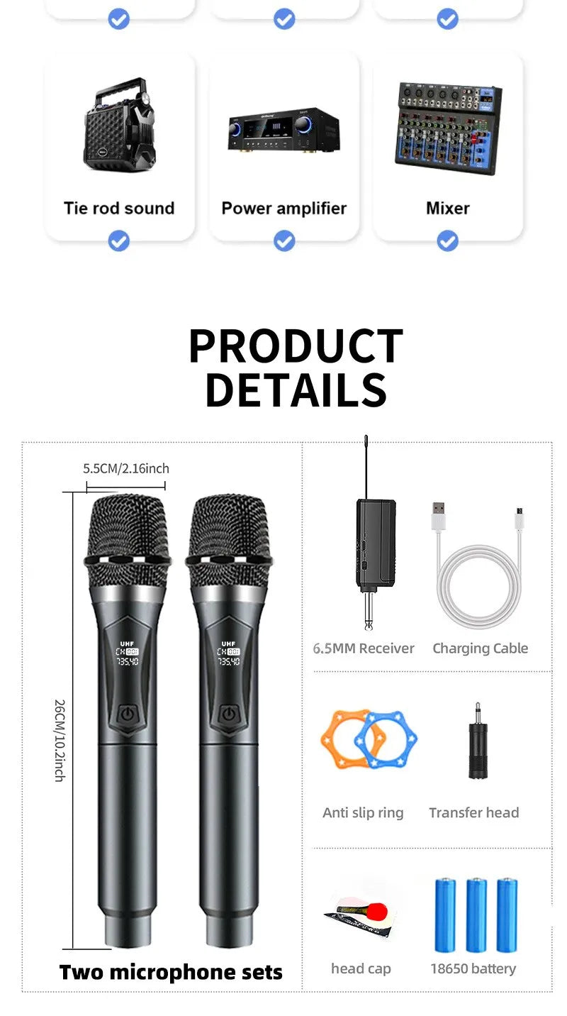 Dual Wireless Microphone Home Karaoke Stage Sound System ,Professional High-Volume Handheld Wireless Microphones for KTV