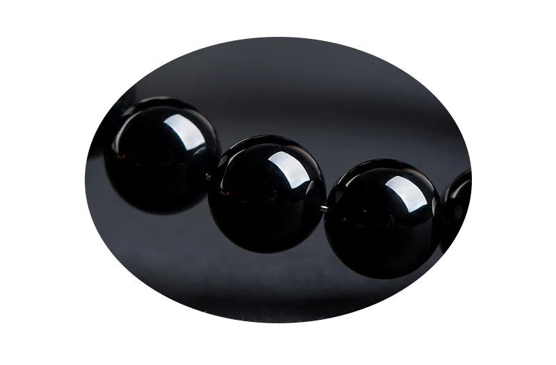 Nature Onyx Bracelet With Stone for Men Natural-Stone Shiny Black Obisidian Handmade-Bracelet Yoga Meditation Jewelry