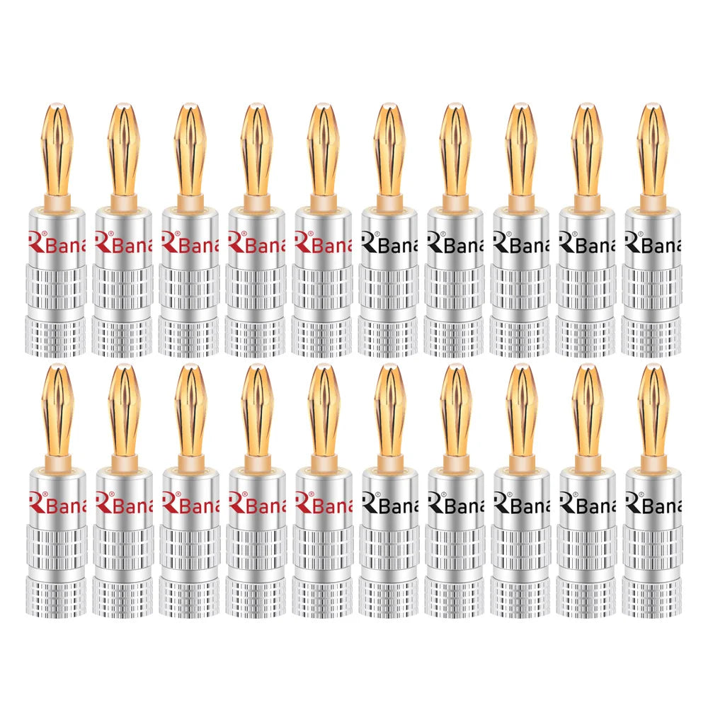 20pcs/10pairs BANANA PLUGS 24K Gold-plated 4MM Banana Connector with Screw Lock For Audio Jack Speaker Plugs Black&Red