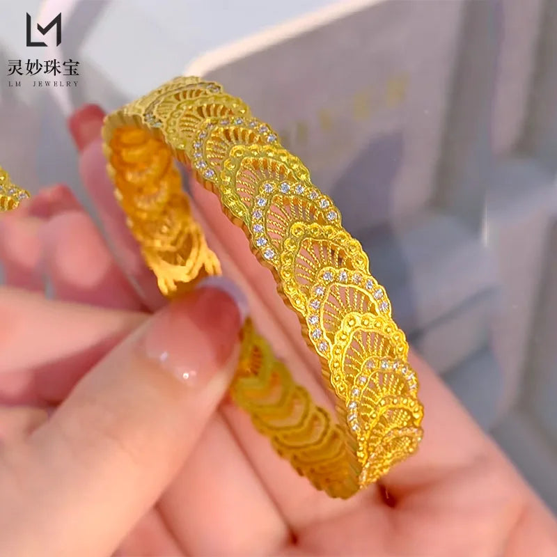 9999 24K real gold phoenix feather silk hollow bracelet wide-face open buckle to send girlfriend gifts to mother on Mother's Day