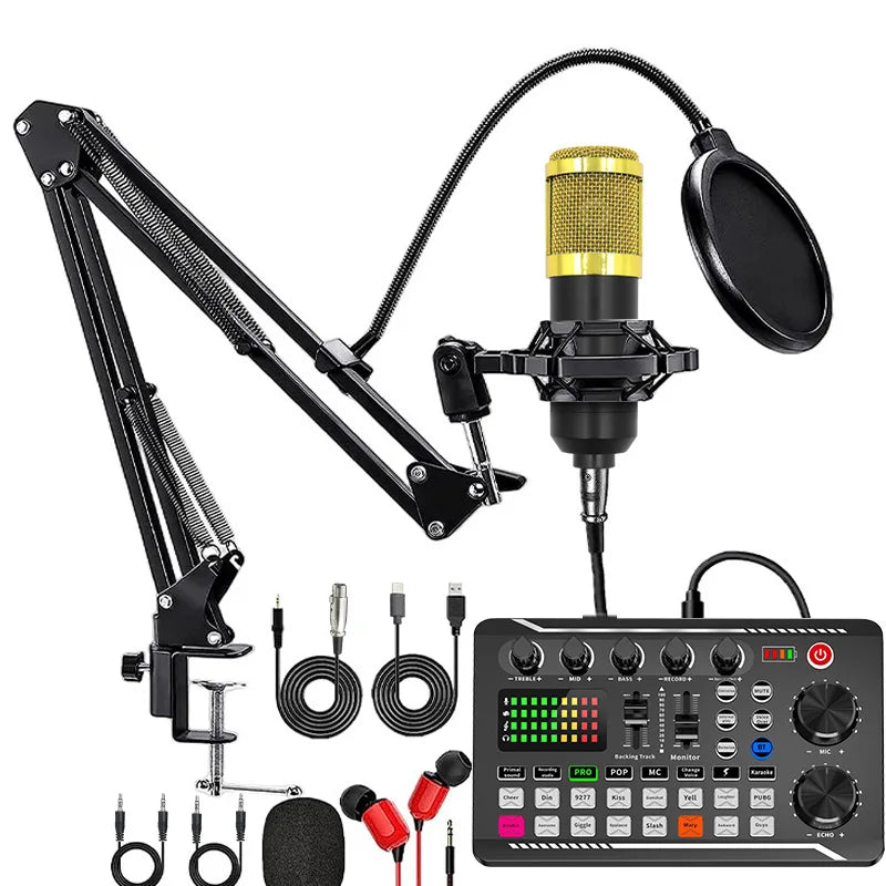 DJ Equipment Microphone Sound Card Console Studio Sound Card Kit Cable Phone Mixing Computer Live Voice Mixer F998 Sound Card