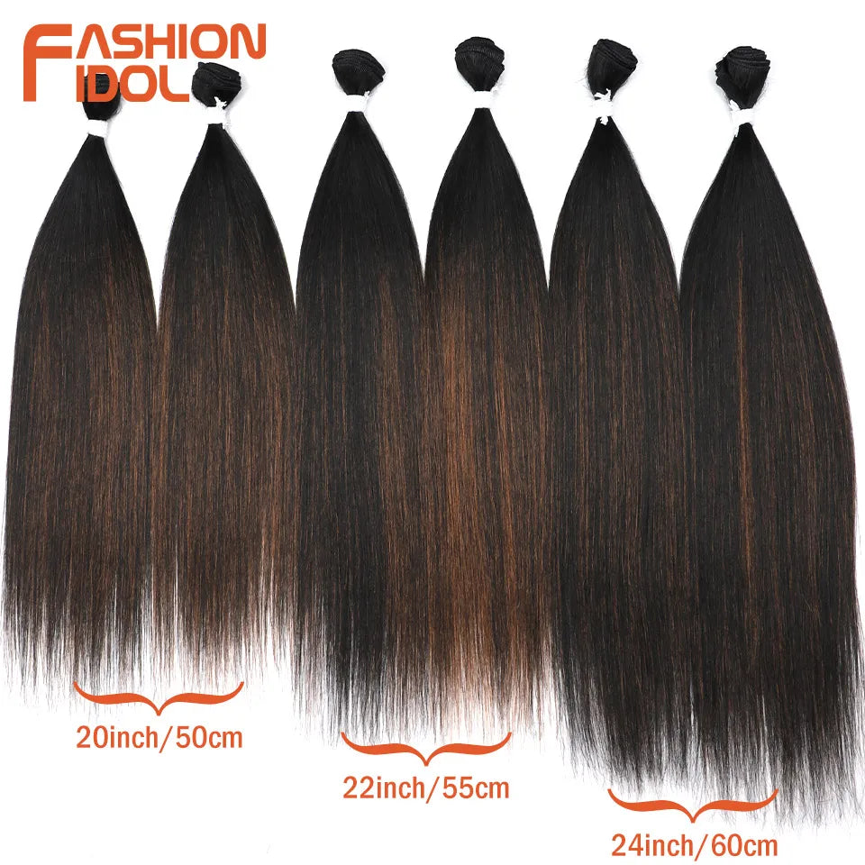 FASHION IDOL 20 22 24 inches 300g/6pcs Yaki Straight Hair Weaving Synthetic Fake Hair Bundles Ombre Blonde Salon Hair Extensions