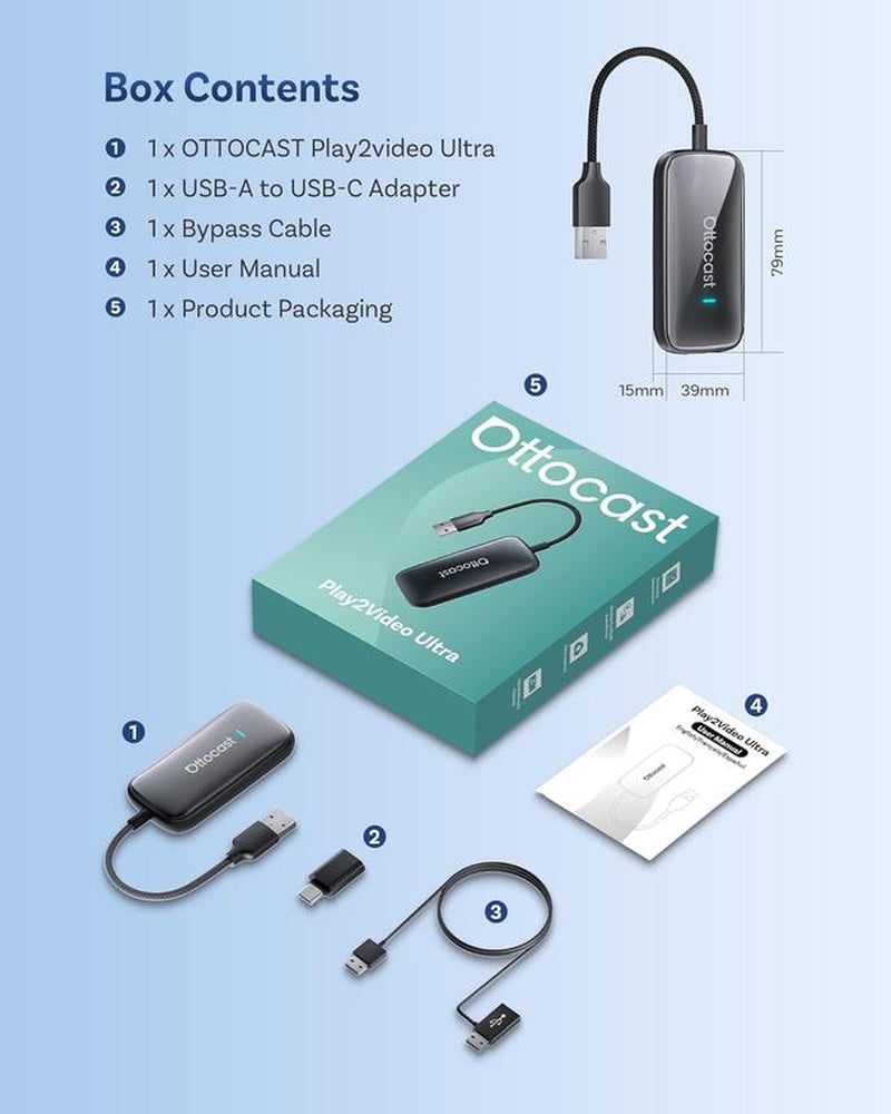 OTTOCAST PLAY2VIDEO ULTRA WIRELESS CARPLAY ANDROID AUTO AI BOX