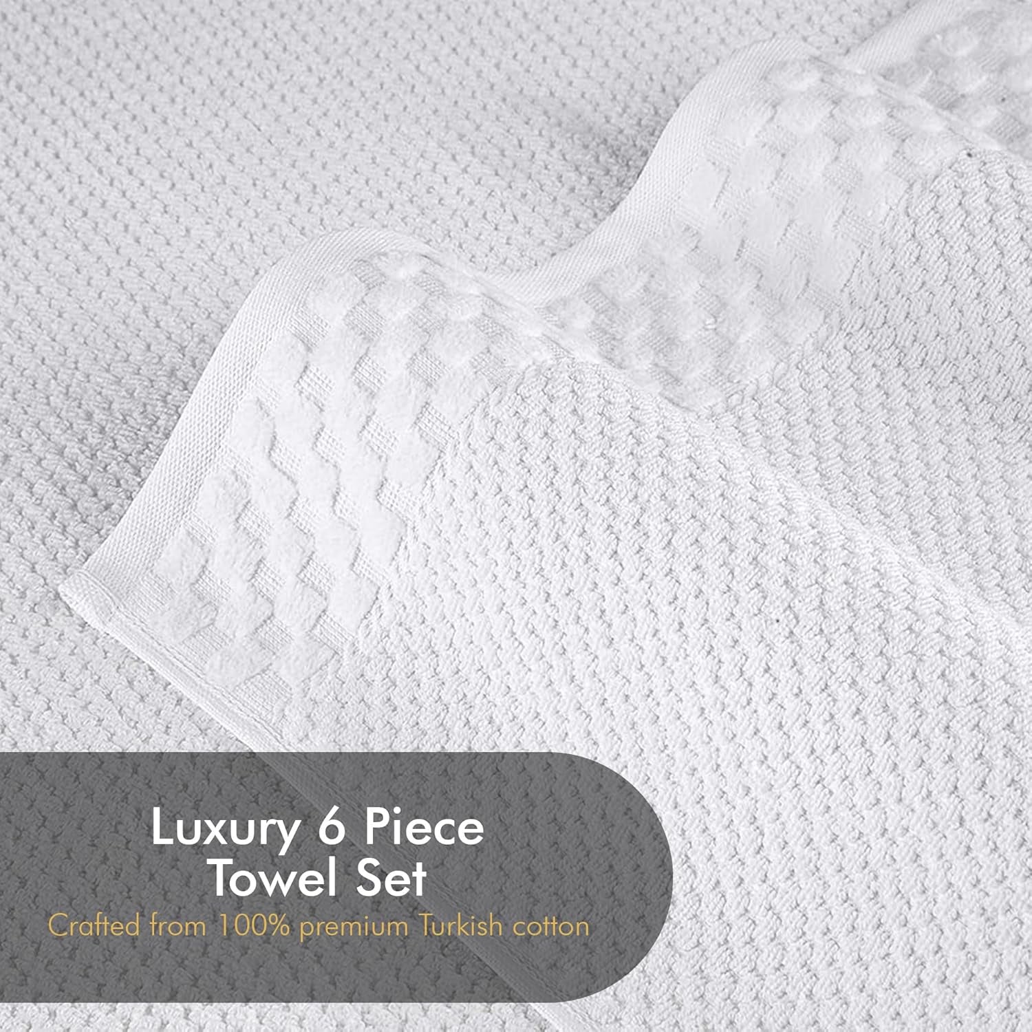 Classic Turkish Towels CTT - Luxury 6 Piece Towel Set, 100% Turkish Cotton, Quick Drying, Highly Absorbent & Comfy, Includes 2 Bath Towels, 2 Hand Towels & 2 Washcloths | (White)