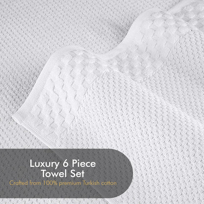 Classic Turkish Towels CTT - Luxury 6 Piece Towel Set, 100% Turkish Cotton, Quick Drying, Highly Absorbent & Comfy, Includes 2 Bath Towels, 2 Hand Towels & 2 Washcloths | (White)