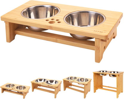HTB Elevated Dog Bowls,Raised Dog Bowl Stand with 2 Stainless Steel Bowls,Elevated Raised Dog Bowls for Large Medium Small Sized Dogs