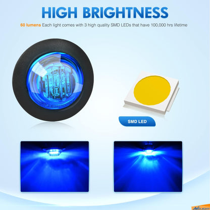Nilight 10 PCS 3/4 Inch round LED Clearance Light Front Rear Side Indicator Bullet Marker Lamp for Truck RV Car Bus Trailer Van Caravan Boat, Blue