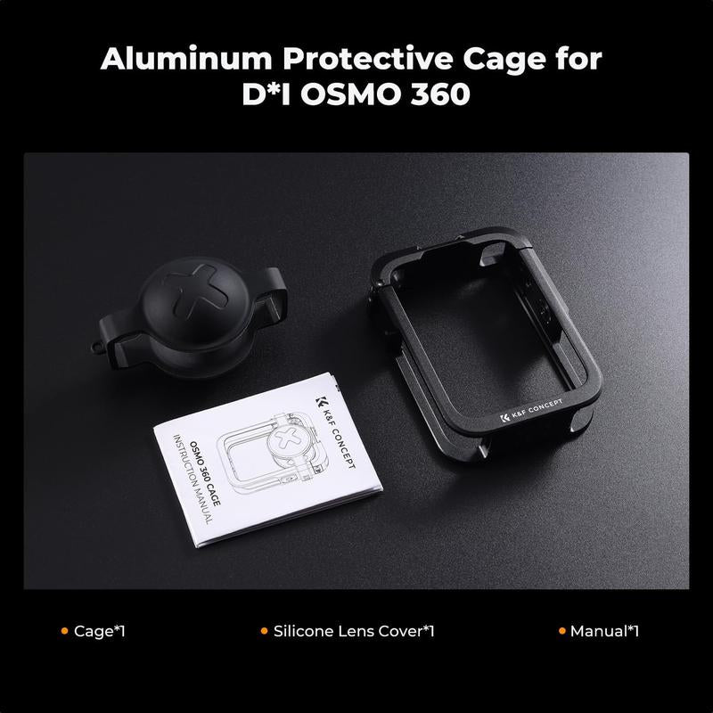 K&F CONCEPT Metal Camera Cage Compatible with DJI Osmo 360 Accessories, Aluminum Alloy Protective Case | with Silicone Lens Cover | Expansion Frame with 2 Cold Shoe Mount | Built-In Charging Contact