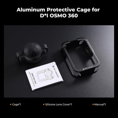 K&F CONCEPT Metal Camera Cage Compatible with DJI Osmo 360 Accessories, Aluminum Alloy Protective Case | with Silicone Lens Cover | Expansion Frame with 2 Cold Shoe Mount | Built-In Charging Contact