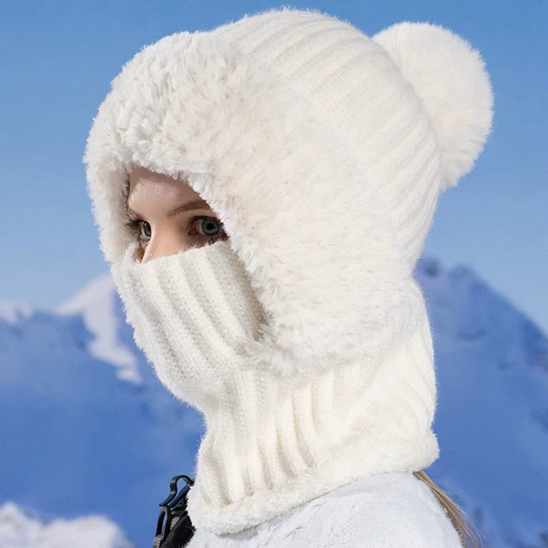 Winter Full Face Cover Hat Scarf Set Women Outdoor Windproof Earflap Skullies Beanies Hats Plush Thicken Warm Balaclava Ski Caps
