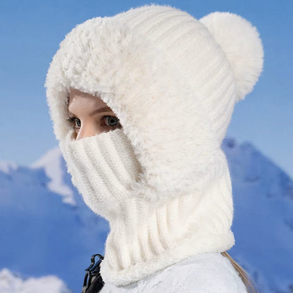 Winter Full Face Cover Hat Scarf Set Women Outdoor Windproof Earflap Skullies Beanies Hats Plush Thicken Warm Balaclava Ski Caps