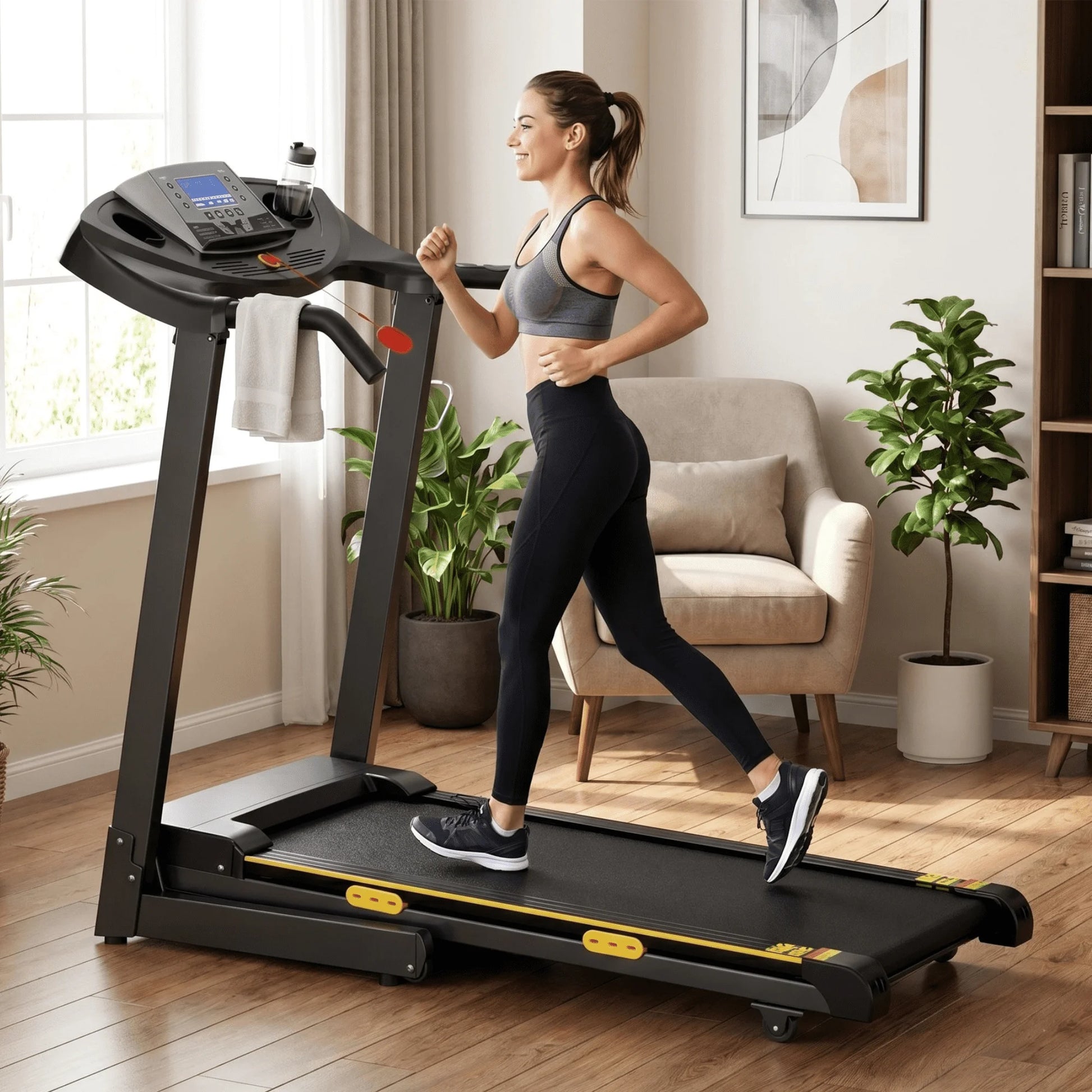 Treadmill with Incline Folding with 12 Level Automatic Incline 2.5Hp Power 8.5Mhp Speed Running Machine 15 Preset Training Program Electric Treadmill for Home Use