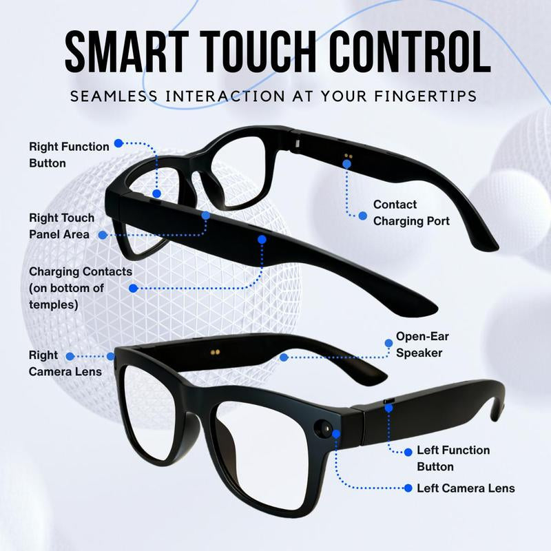 HUGUR AI Smart Camera Glasses with 8MP Lens & Photochromic Lenses Touch Control for Hands-Free Outdoor Travel Photography 160 Language Real-Time Translation Bluetooth Wearable Video Recorder UV Protection Multifunctional