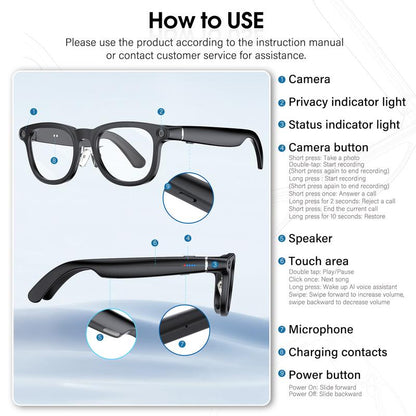 [Valentine'S Day] Coucur 2026 New G1-AI 4K Smart Camera Glasses with 6-Axis Stabilization AI Photo Recognition, Real-Time Translation & Charging Case, ENC Noise Reduction for Bluetooth Calls,Stylish Travel Accessory-2 Pairs of Interchangeable Lenses