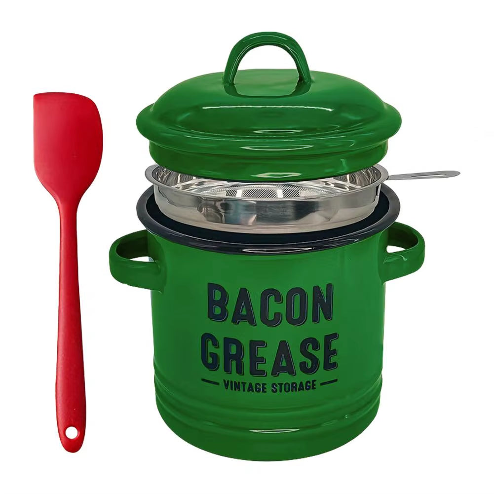Bacon Grease Container with Strainer Scraper 46Oz Ceramic Grease Saver Retro Lard Pot Cooking up Fat Catcher Kitchen Accessories