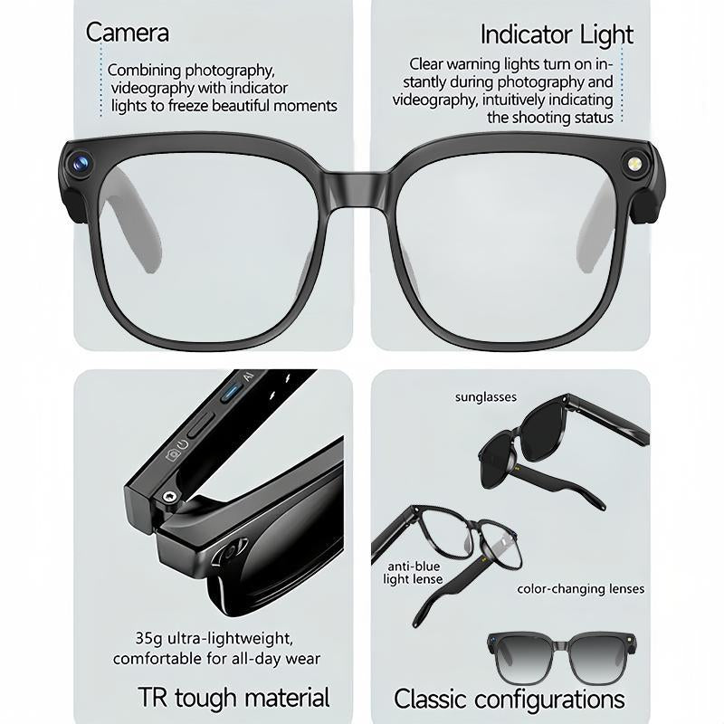 Smart AI Camera Glasses with 8MP Photochromic Lenses ,Button Touch Adjustment for Travel Outdoor Adventures Hands-Free Photography 160+Languages Real-Time Translation Bluetooth Wireless Wearable Video Recording UV Protection