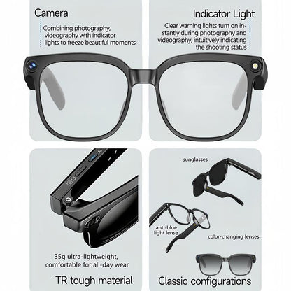 Smart AI Camera Glasses with 8MP Photochromic Lenses ,Button Touch Adjustment for Travel Outdoor Adventures Hands-Free Photography 160+Languages Real-Time Translation Bluetooth Wireless Wearable Video Recording UV Protection