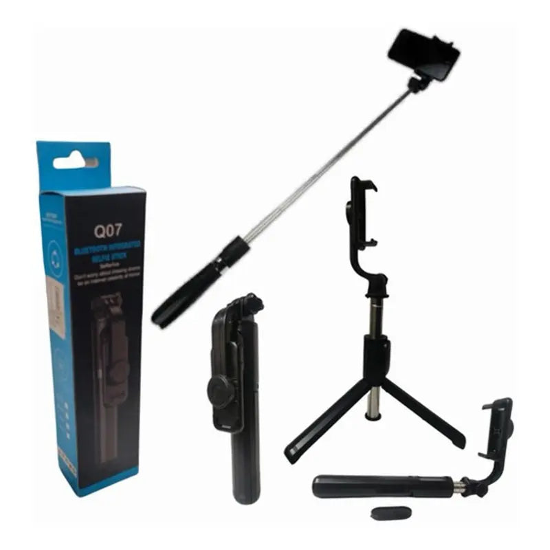 Q07 Remote Control Selfie Stick with Bluetooth Integration - Black Tripod Style Device for Easy Photography