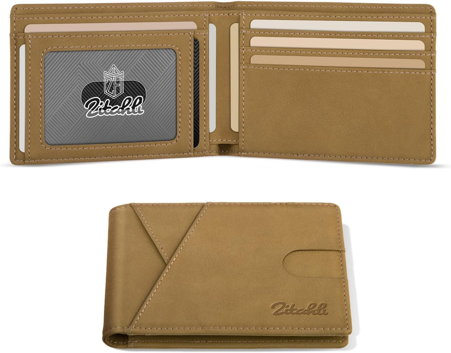 Zitahli Bifold Wallets for Men - Slim RFID Leather Credit Card Holder for 6-11 Cards, Minimalist Thin Wallet with ID Window & Cash Slot,Front Pockt Carteras Para Hombres, Birthday Gifts for Men | Slim