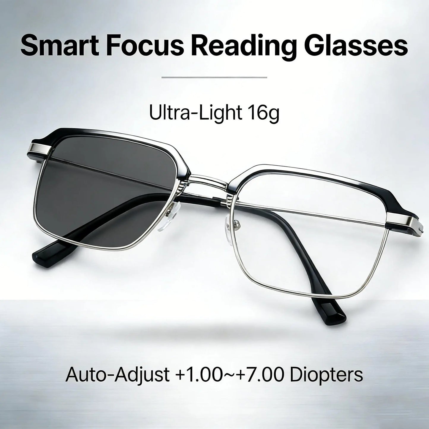 Frameless Smart Zoom Reading Glasses! Auto - Adjust +1.00 - 7.00 Diopters. Blue Light Filter for HD Eye Protection. Unisex with Soft Silicone Nose Pads, Comfortable, Lightweight, Durable, Convenient & Fashionable.