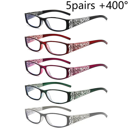 5Pcs Reading Glasses Women Blue Light Blocking Designer Computer Square Reader Spring Hinge Eyewear Lens Fashion Glasses