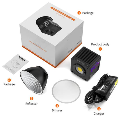 RGB COB Video Light - Compatible with Tripod - 60W USB Charging - Wireless Fill Light, 24 Scene Modes, 13400Mah Battery (5-Hour Battery Life) Suitable for Vlogs, Live Streaming, Photography, and Professional Studio Lighting