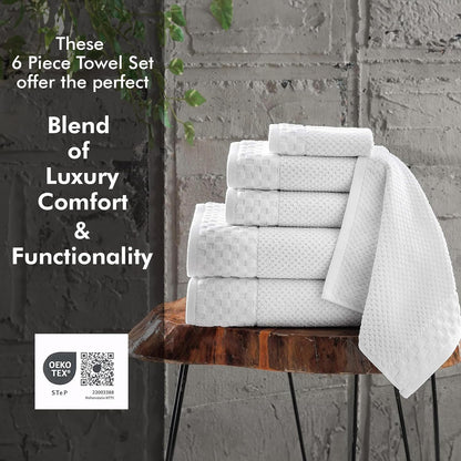 Classic Turkish Towels CTT - Luxury 6 Piece Towel Set, 100% Turkish Cotton, Quick Drying, Highly Absorbent & Comfy, Includes 2 Bath Towels, 2 Hand Towels & 2 Washcloths | (White)