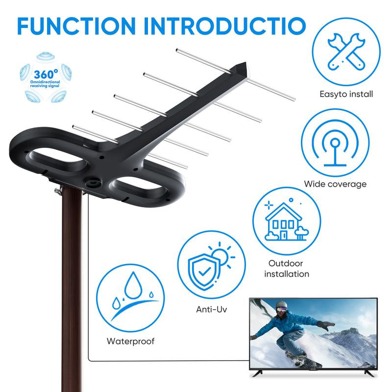 2025 Digital HD TV Antenna Outdoor, Long Range with UHF/VHF , Supports 4K, 1080P, Smart and Older Tvs , Outdoor TV Antenna , Easy Installation for Home & RV , No Monthly Bill, Enjoy Local Channels
