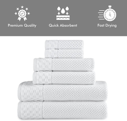 Classic Turkish Towels CTT - Luxury 6 Piece Towel Set, 100% Turkish Cotton, Quick Drying, Highly Absorbent & Comfy, Includes 2 Bath Towels, 2 Hand Towels & 2 Washcloths | (White)