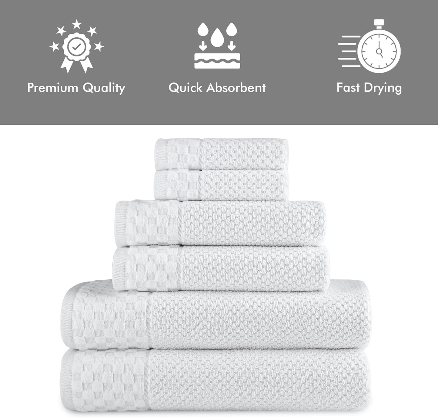 Classic Turkish Towels CTT - Luxury 6 Piece Towel Set, 100% Turkish Cotton, Quick Drying, Highly Absorbent & Comfy, Includes 2 Bath Towels, 2 Hand Towels & 2 Washcloths | (White)
