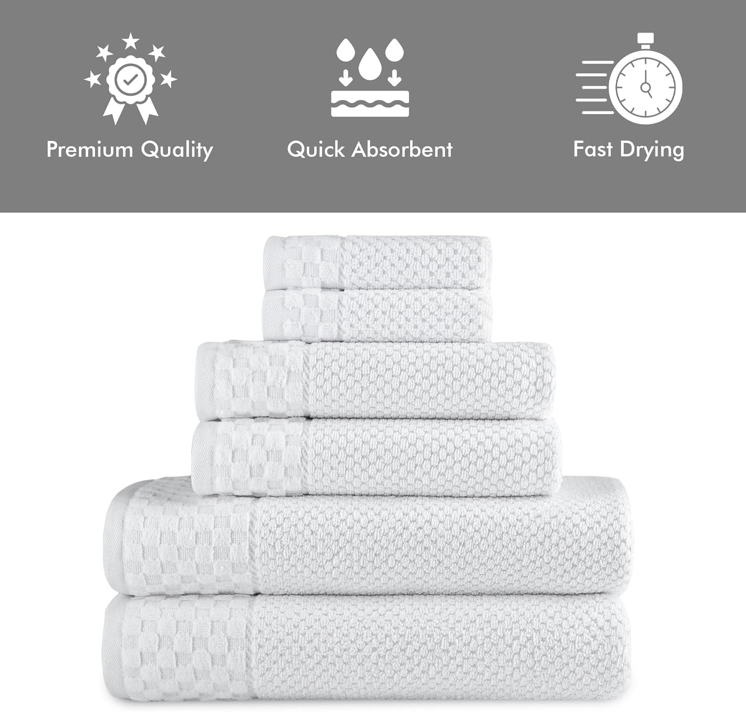 Classic Turkish Towels CTT - Luxury 6 Piece Towel Set, 100% Turkish Cotton, Quick Drying, Highly Absorbent & Comfy, Includes 2 Bath Towels, 2 Hand Towels & 2 Washcloths | (White)