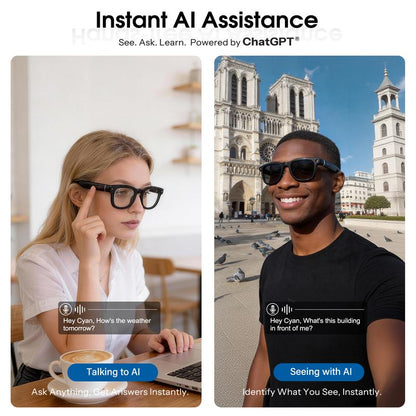 [Valentine'S Day] Coucur 2026 New G1-AI 4K Smart Camera Glasses with 6-Axis Stabilization AI Photo Recognition, Real-Time Translation & Charging Case, ENC Noise Reduction for Bluetooth Calls,Stylish Travel Accessory-2 Pairs of Interchangeable Lenses